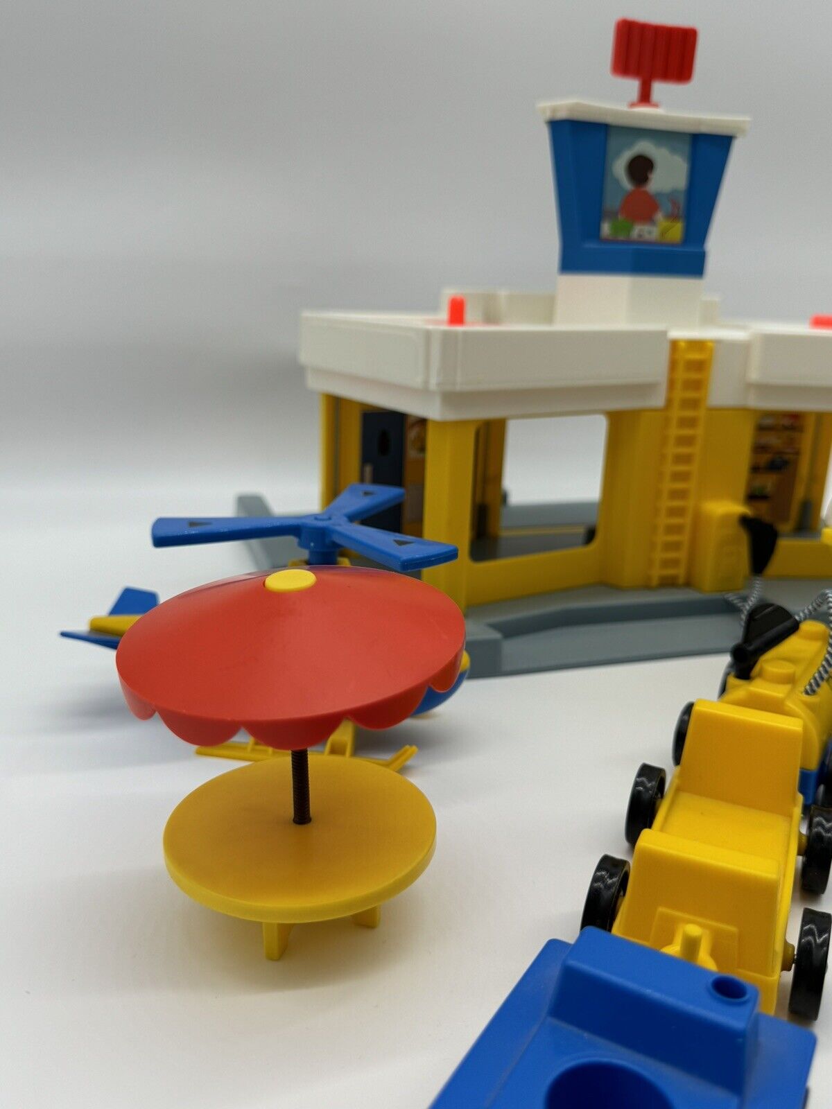 Vintage Fisher Price Little People Airport With Plane, Helicopter& Accessories