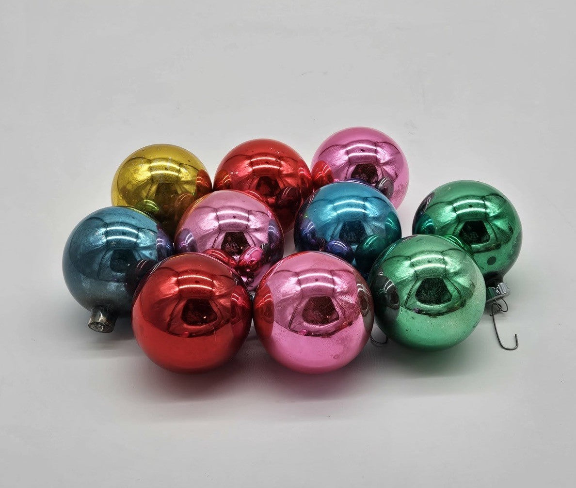 Vintage Mixed Lot of 10 Mercury Glass Christmas Ornaments Purple Red Green