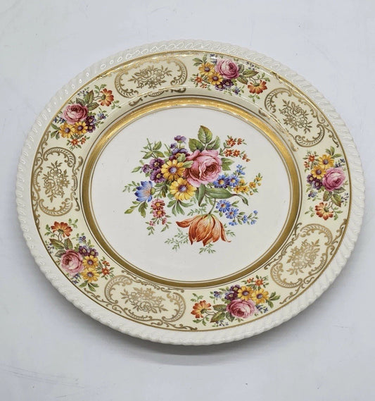 BEAUTIFUL JOHNSON BROS OLD ENGLISH BELFORD FLOWERS GOLDED DINNER PLATE 10.5" Exc