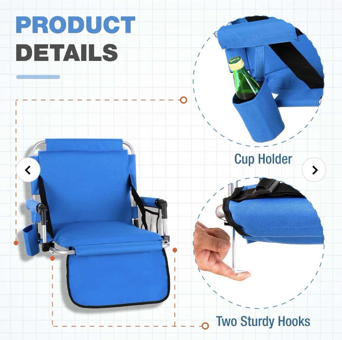 Padded Stadium Seat Chair with Backrest and Armrests for Bleachers