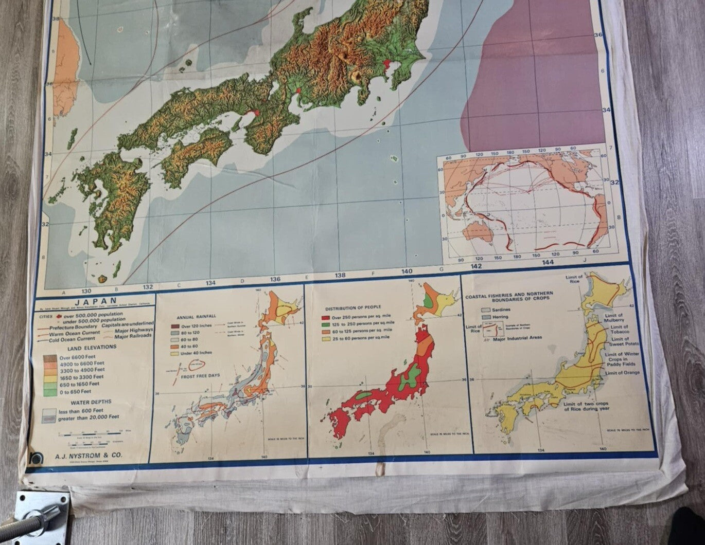 Vintage A.J. NYSTROM & CO. Large Pull Down Map Of Japan