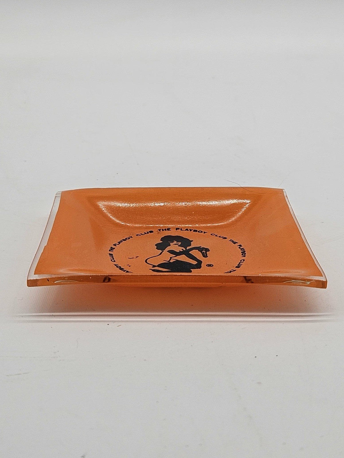 Vintage 1960's The Playboy Club Key Club Orange Glass Ashtray Trinket Dish Bunny
