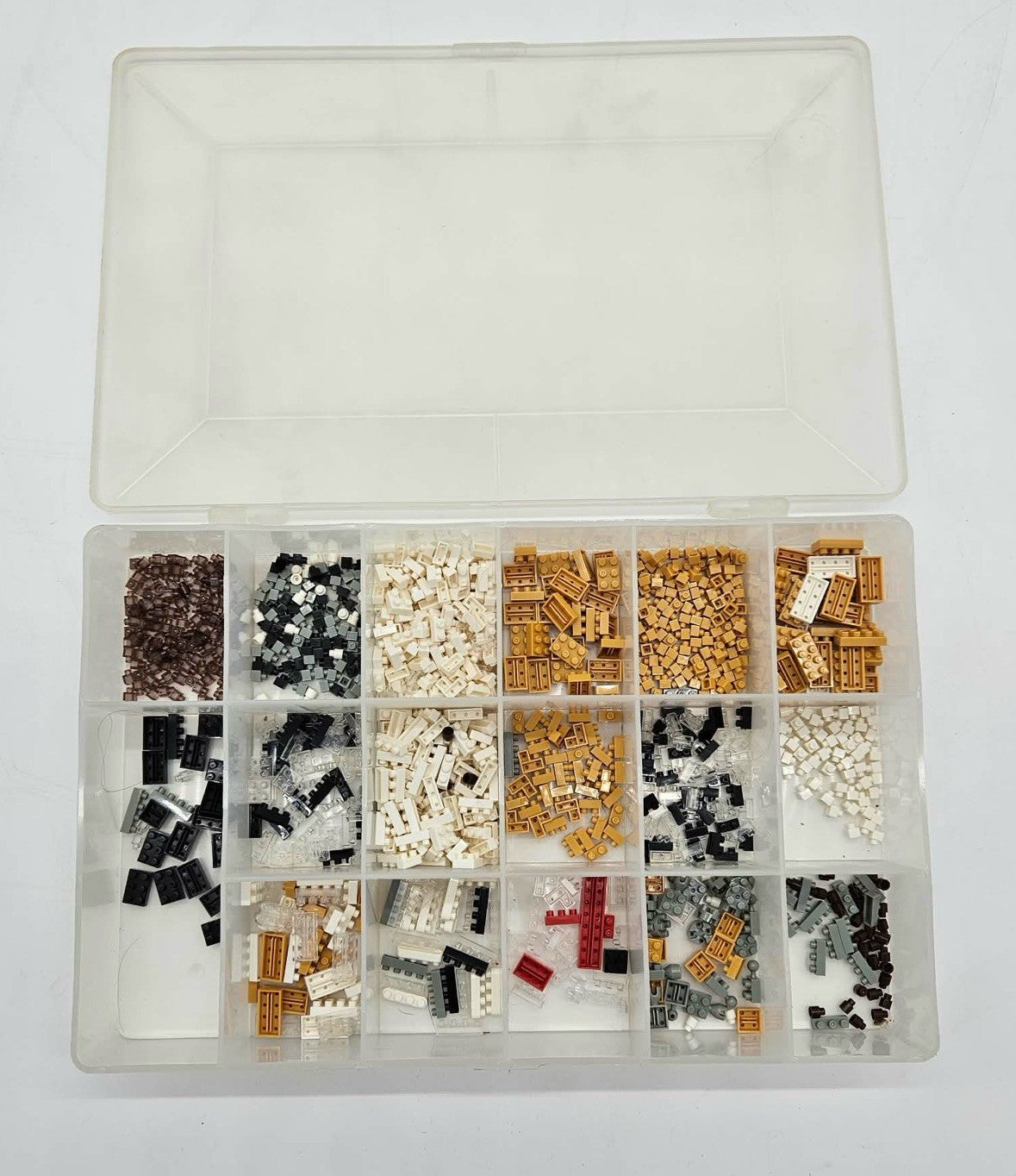 LEGO Lot of Assorted Bricks Plates Tiles Tan White Black Clear w/ Case