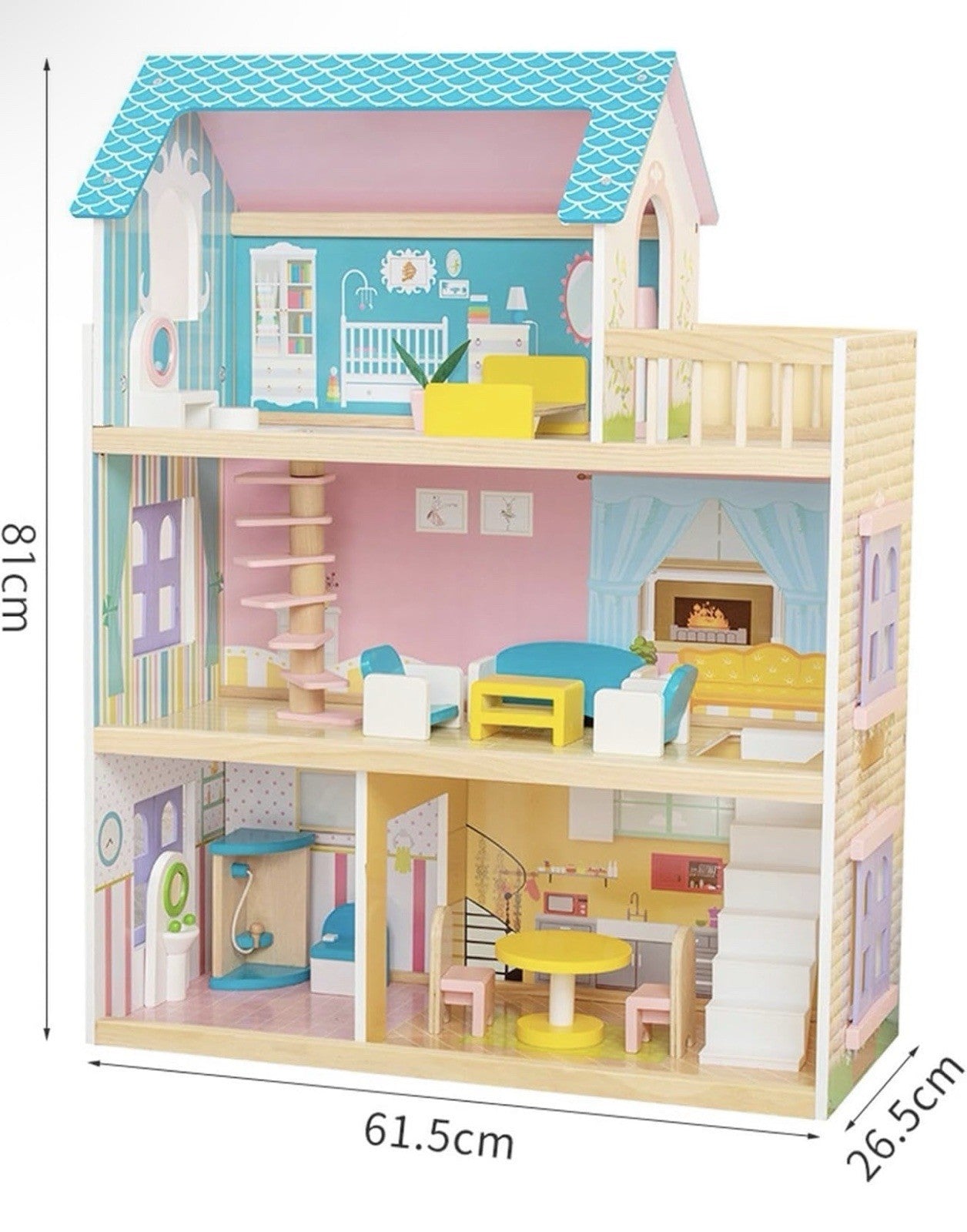 Wooden Dollhouse for Girls with Furniture & Accessories, Playset, Pretend Hou...