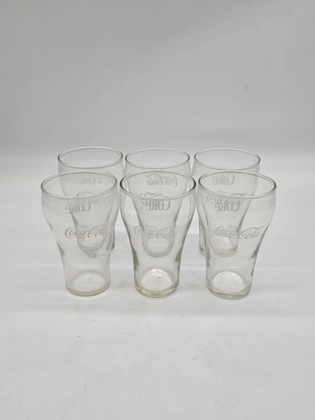 VINTAGE Set of 4 Enjoy COKE/Enjoy COCA COLA WHITE LABEL DRINKING GLASSES