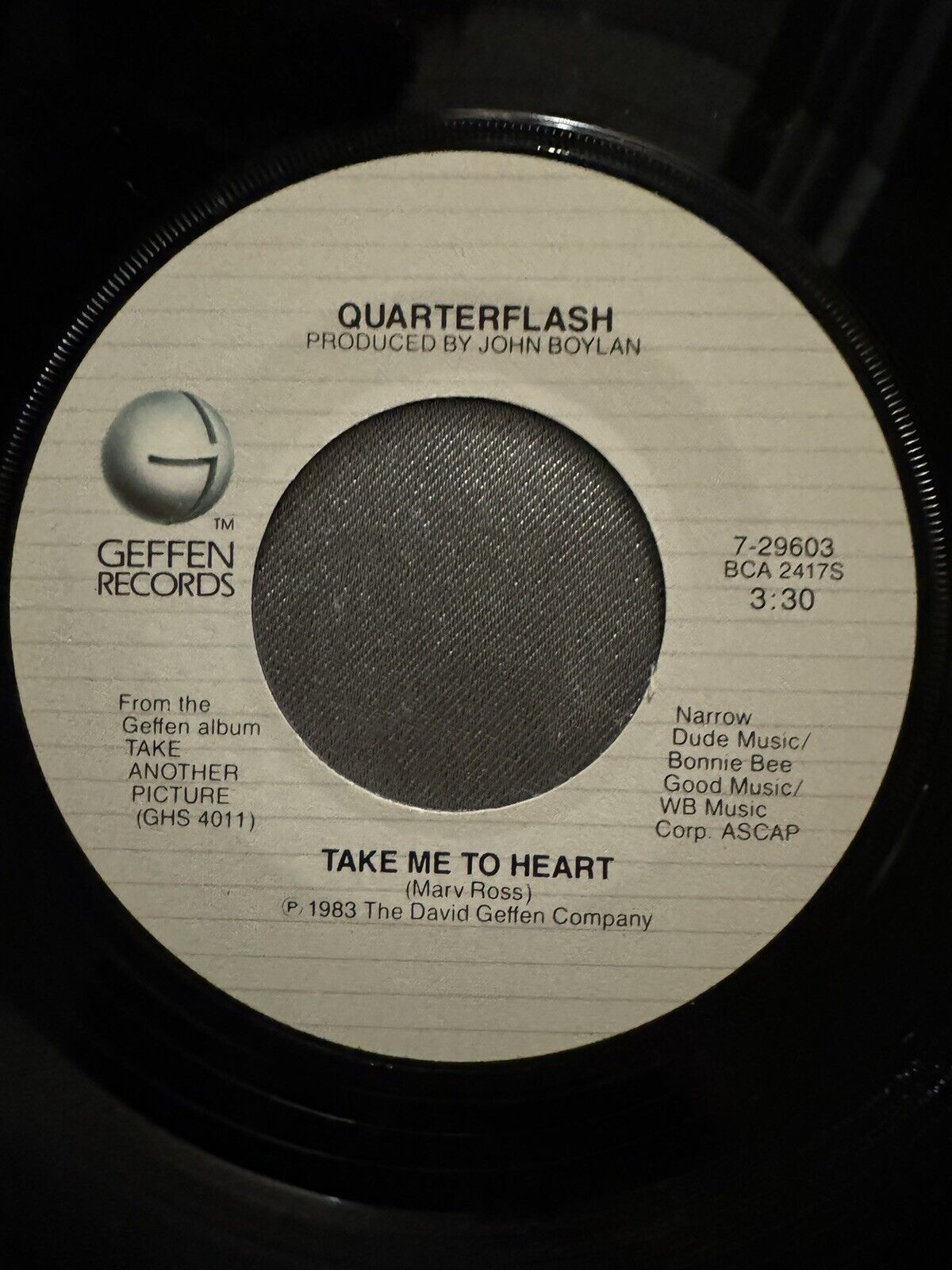 Quarterflash Take Me To Heart / Nowhere Left To Hide 45 RPM Geffen 1983 VG FS