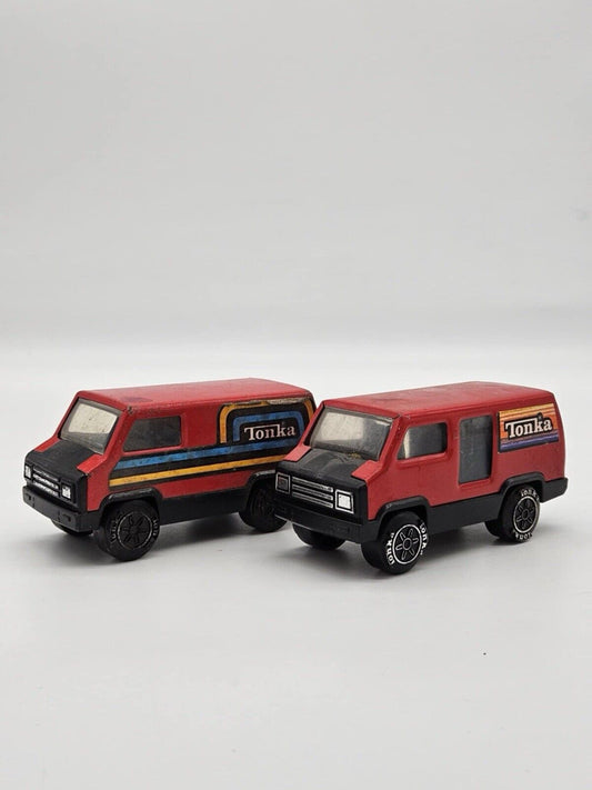 2 Vintage 1979 Red Tonka Vans Hong Kong Original Die Cast Metal Vehicle Toy