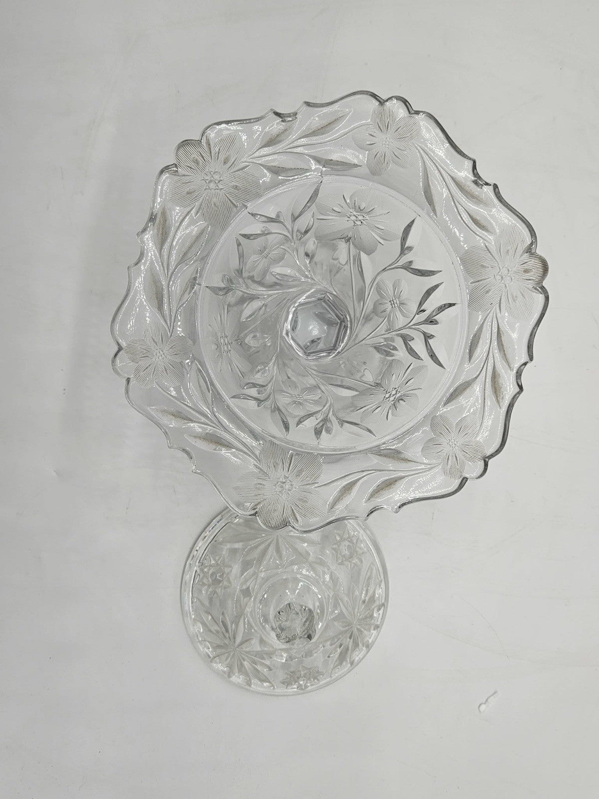Vintage Clear Pressed Glass Pedestal Candy Dish with Lid