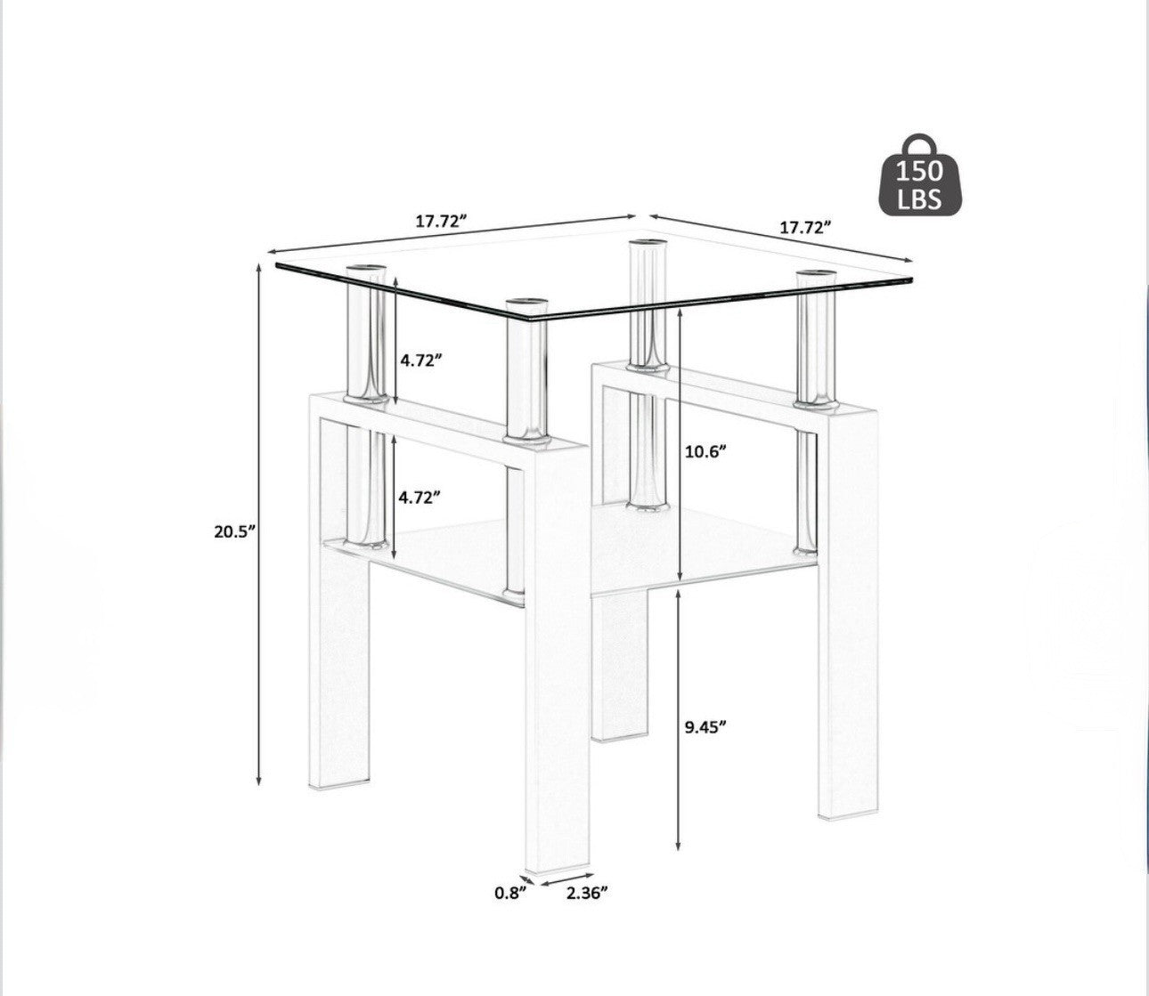 NIB Modern Tempered Glass Table Tea Table Square Table End Table