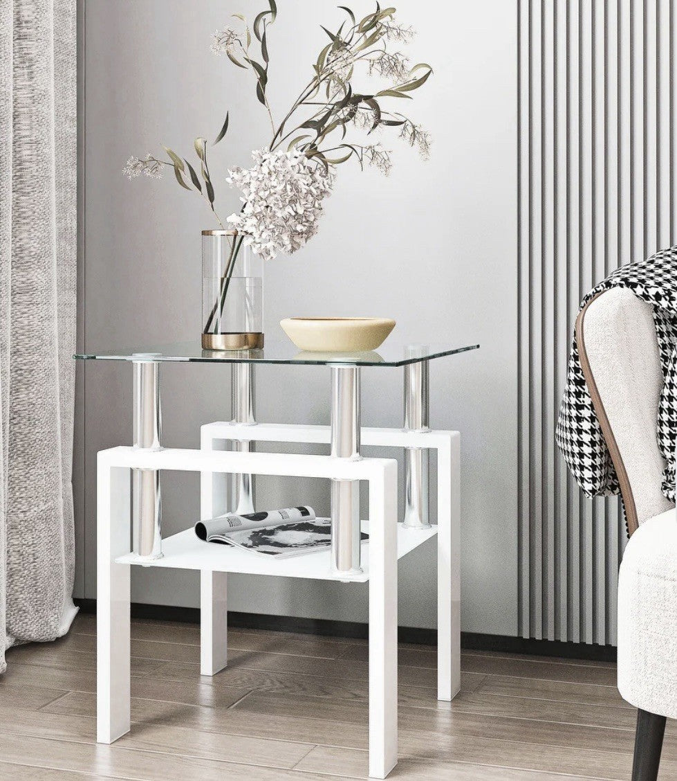 NIB Modern Tempered Glass Table Tea Table Square Table End Table