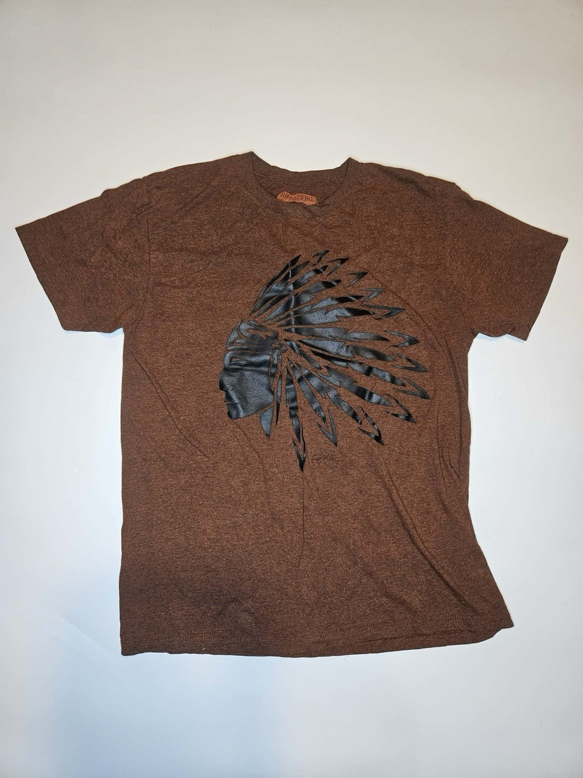 Ringsfire Brown Graphic T-Shirt Native Headdress Design Men’s Size L