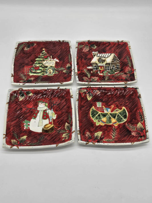 🔥 Certified International Holiday Lodge Snowman Plate Susan Winget Set Of 4