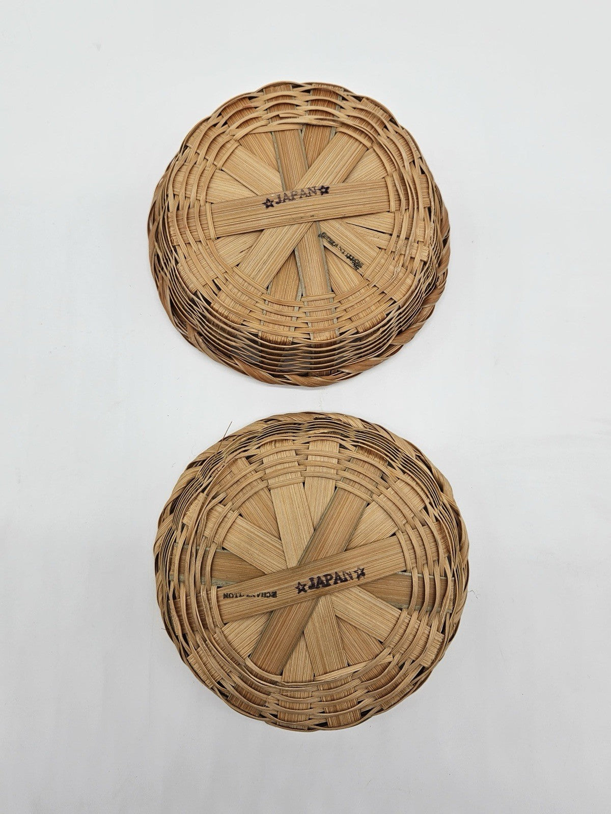 Lot Of 2 Vintage 80's Traditional Japanese Rice Bowl With Wicker Holder Basket