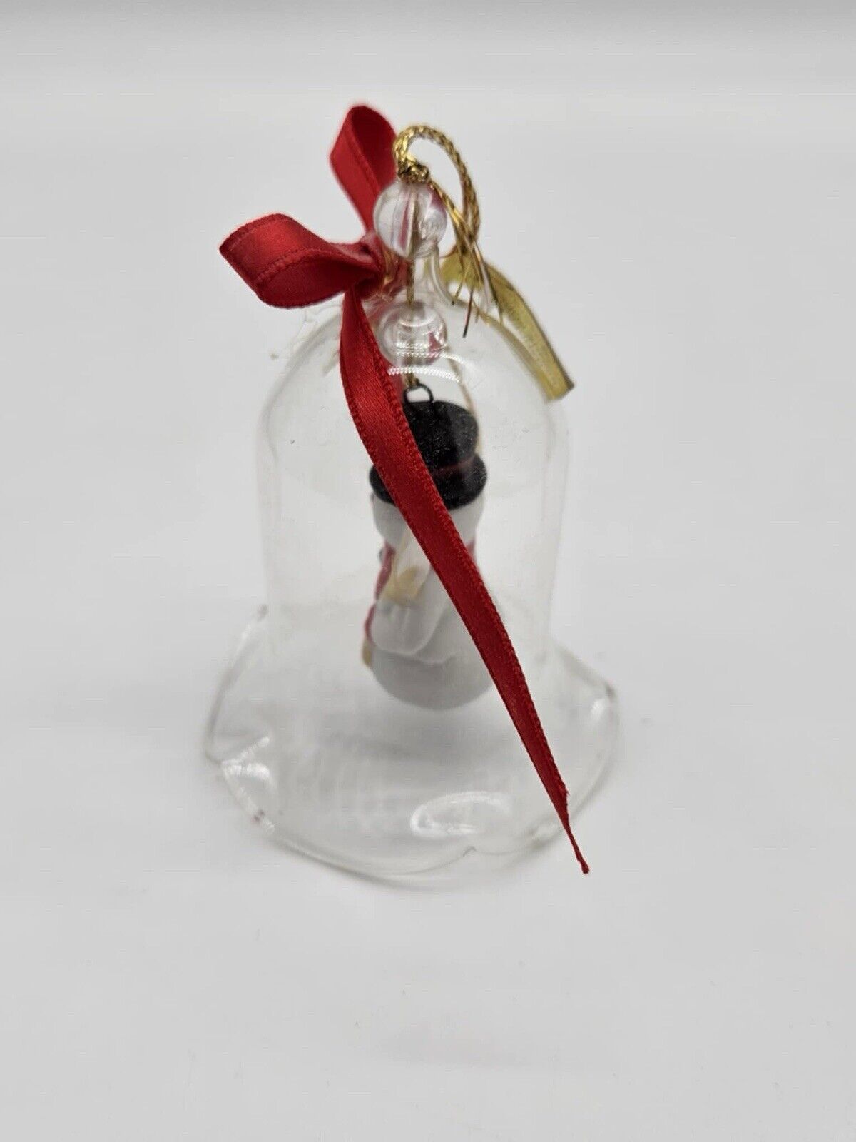 Vintage Crystal Bell Christmas Ornament Bisque Porcelain Lil Chimers Snowman