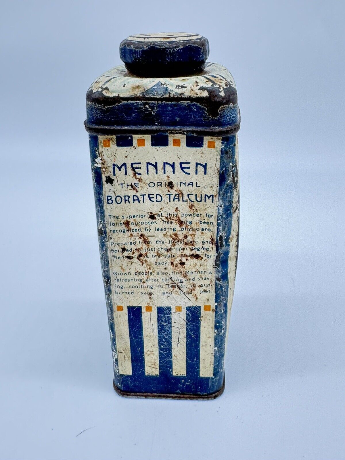 Mennen Borated Talcum Striped Tin w Baby Newark New Jersey The Mennen  Company