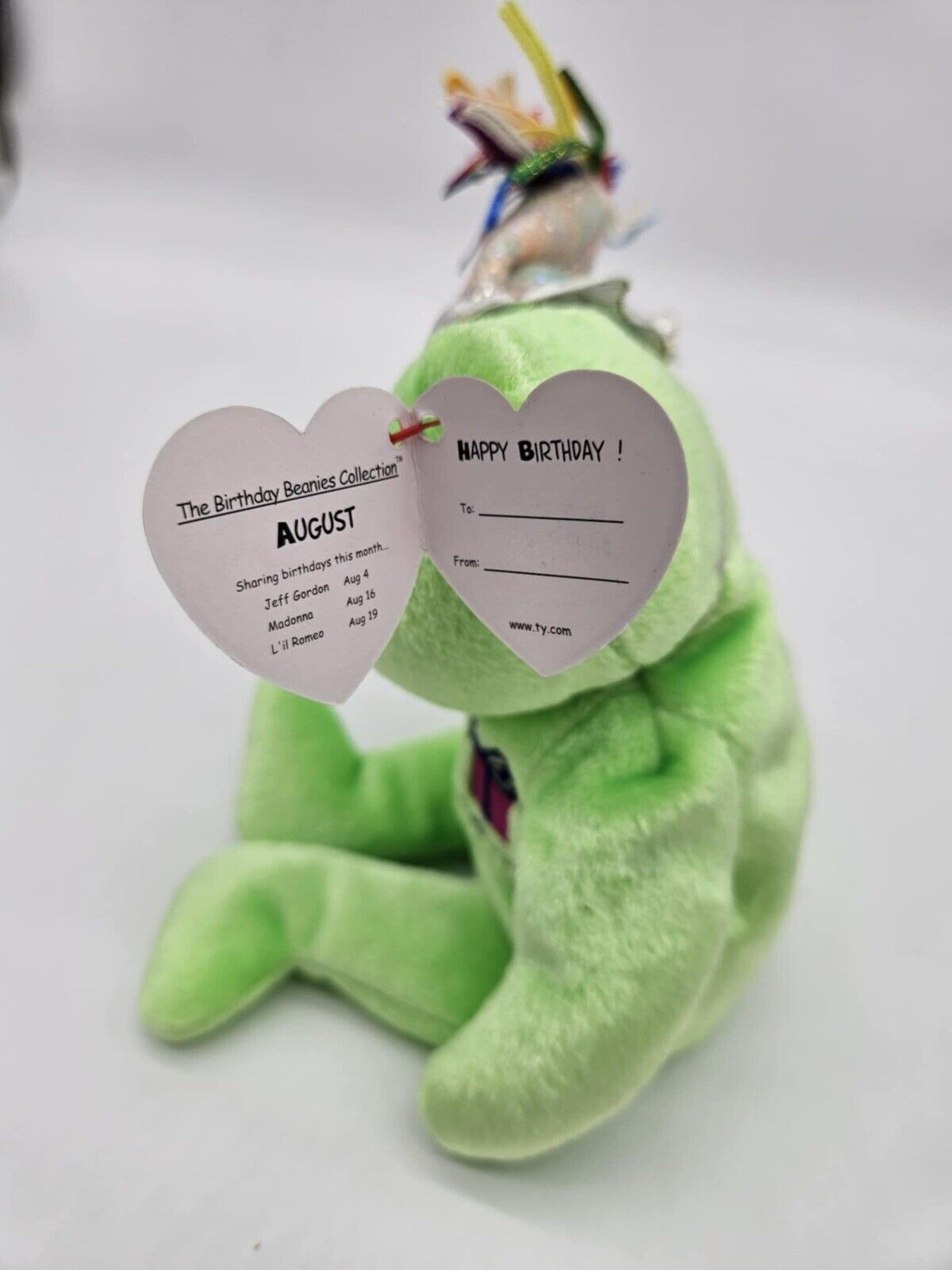 TY Beanie Babies 2002 August Lime Green Birthday Collection Bear Plush Toy New