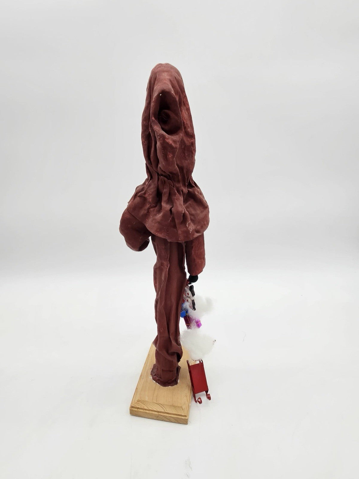 Creepy Handcrafted Folk Art Angel Figurine Wooden Fabric Halo Decor