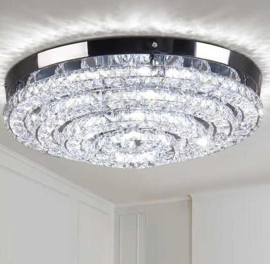 NIB 17.7" K9 Crystal Chandeliers LED Modern Chandelier 4 Round Stainless Steel