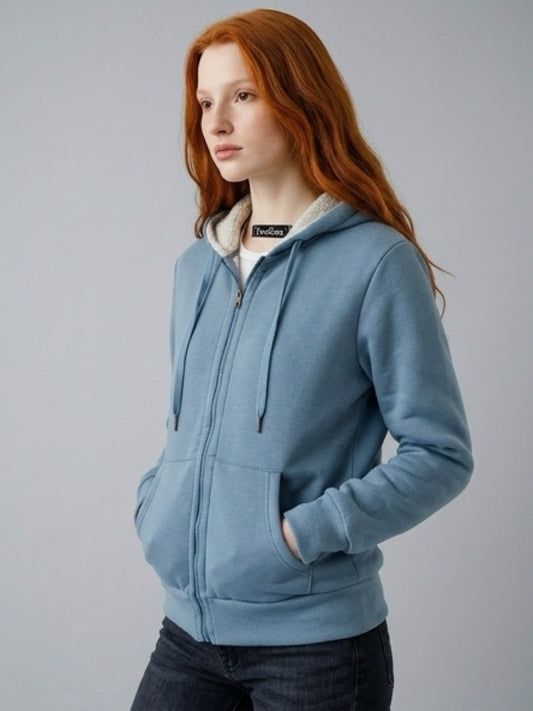 YeoKou Women’s Sherpa Lined Zip Hoodie Blue Size M