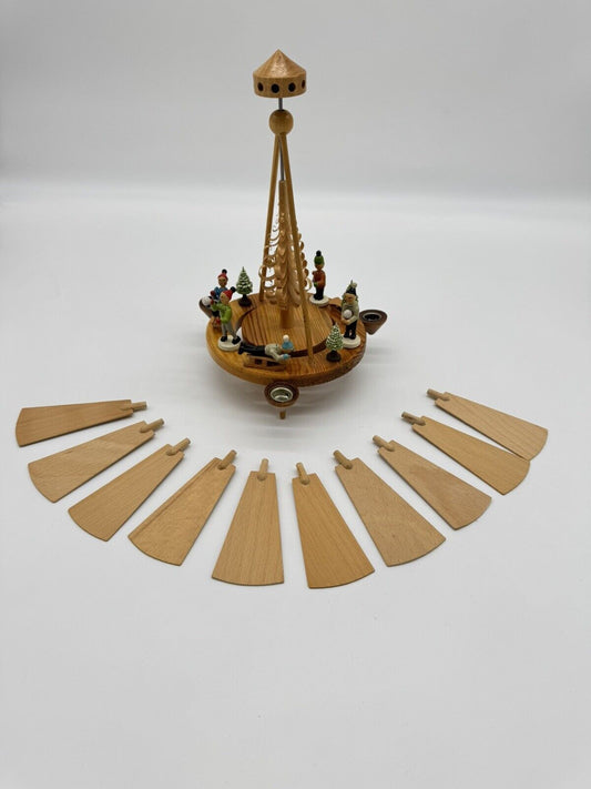 Vintage Erzgebirge Christmas Spinner Pyramid Wooden Winter Scene 11” Tall