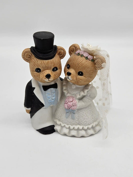 Homco Wedding Bears #1424 Bride & Groom Figurine Ceramic Porcelain Cake Topper