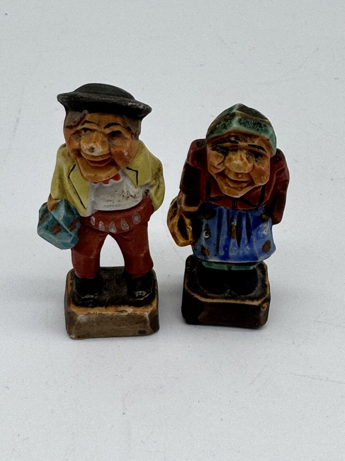Vintage JAPAN Old Man Woman Figurine Gnome Mini 2 5/8" Folk Art Marked