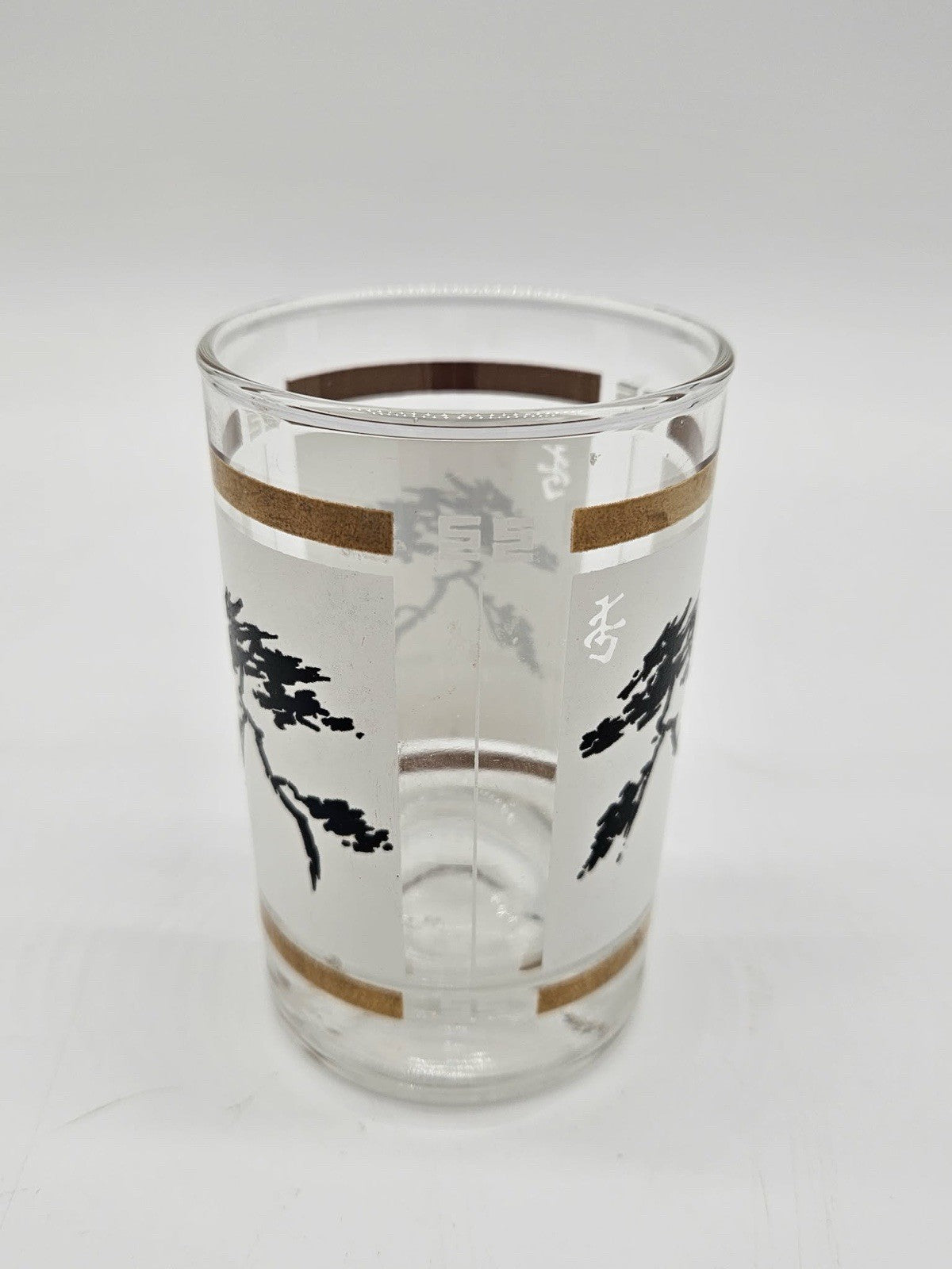 MCM ANCHOR HOCKING HIGH BALL GLASS BONSAI DESIGN W/GOLD ACCENTSROC