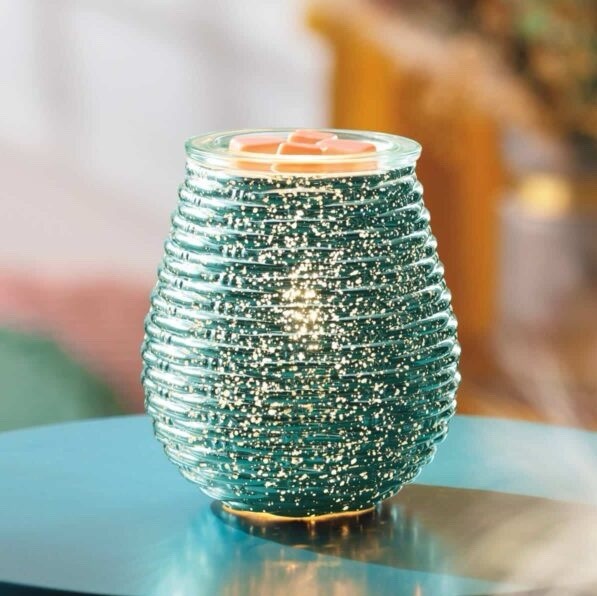 SCENTSY AQUA GLOW WARMER Iridescent Blue Blown Glass