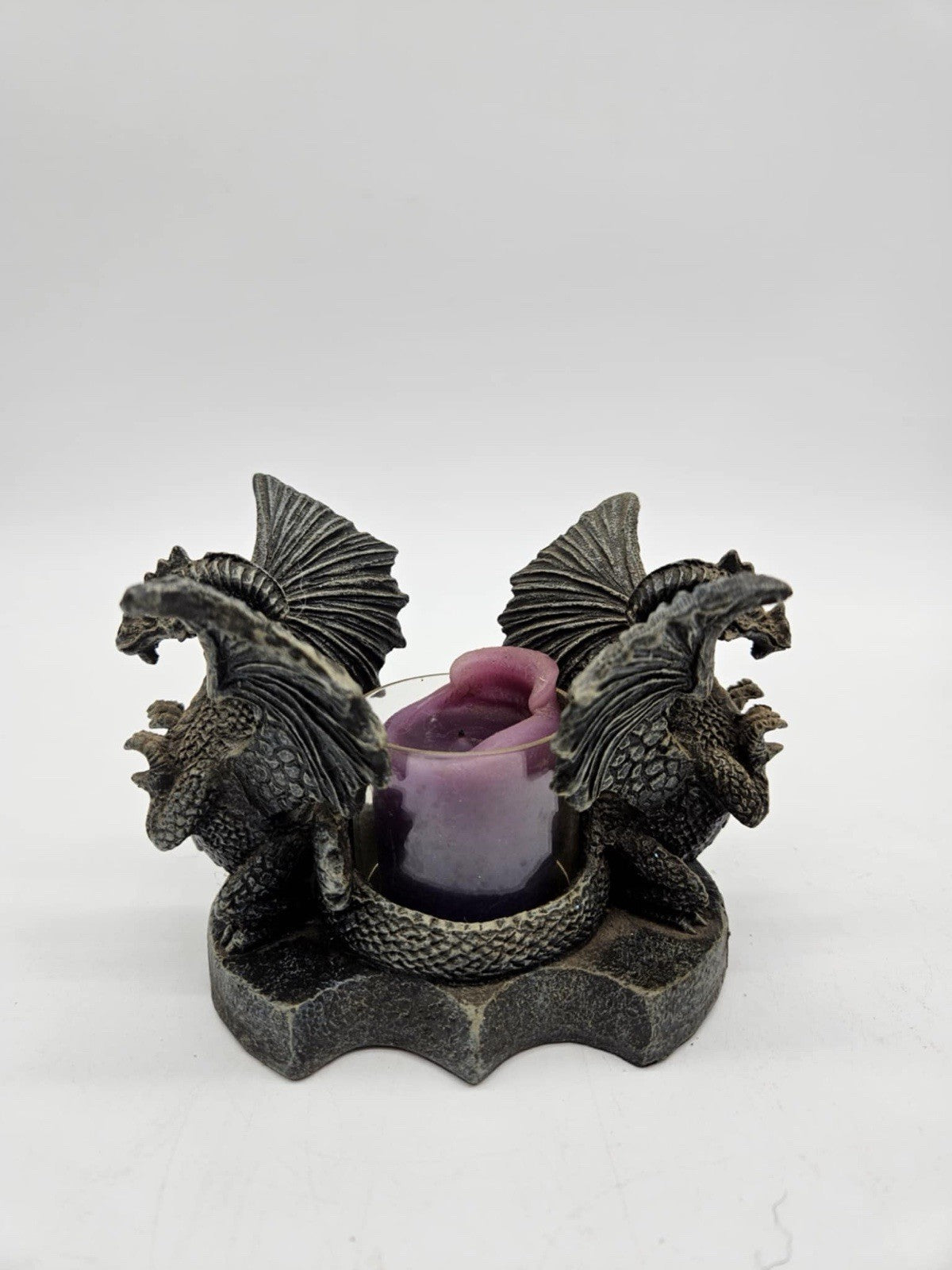 Medieval Dual Winged Dragon Votive Candle Incense Holder Resin