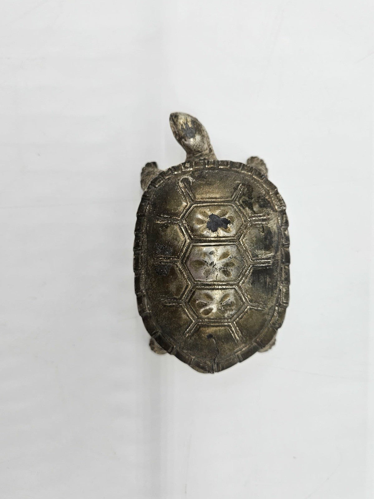 Vintage Turtle Trinket Box Silver Tone Metal Hinged Keepsake Figurine