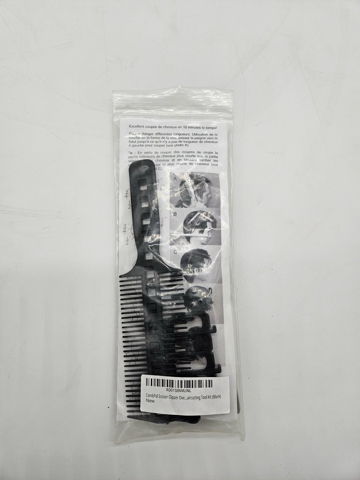 CombPal Scissor Clipper Over Comb Hair Cutting Tool Black w/ 7 Clips