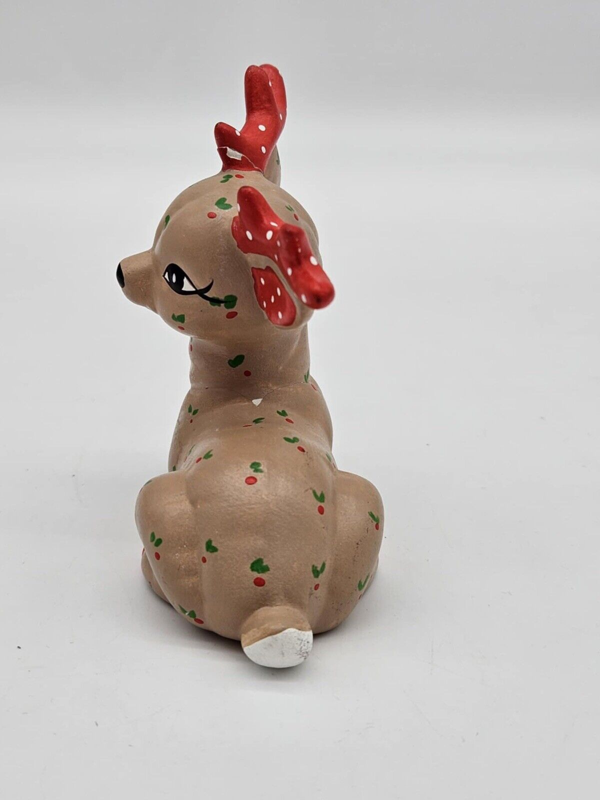 Vintage Kimple Mold Ceramic Shelf Laying Reindeer Quilted Look Hand Painted