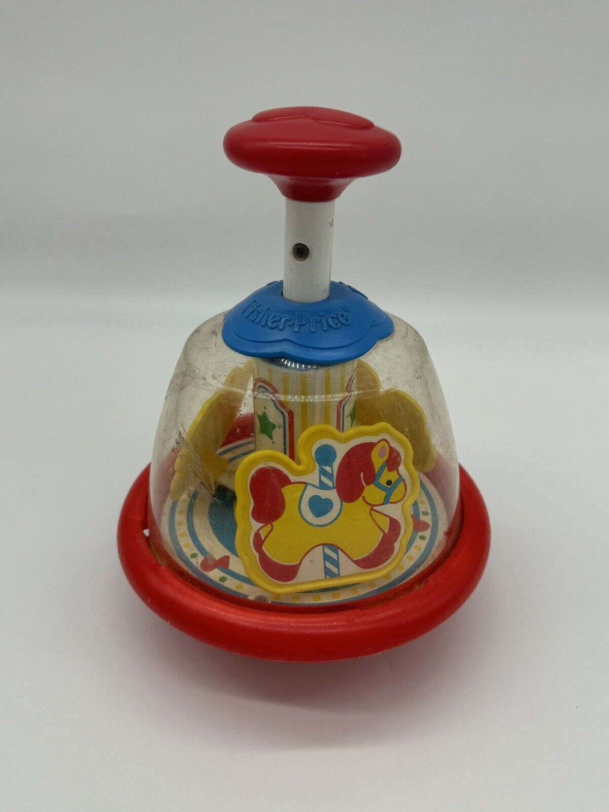 Vintage Fisher Price Horse Carousel Spinning Top Push Down Arm