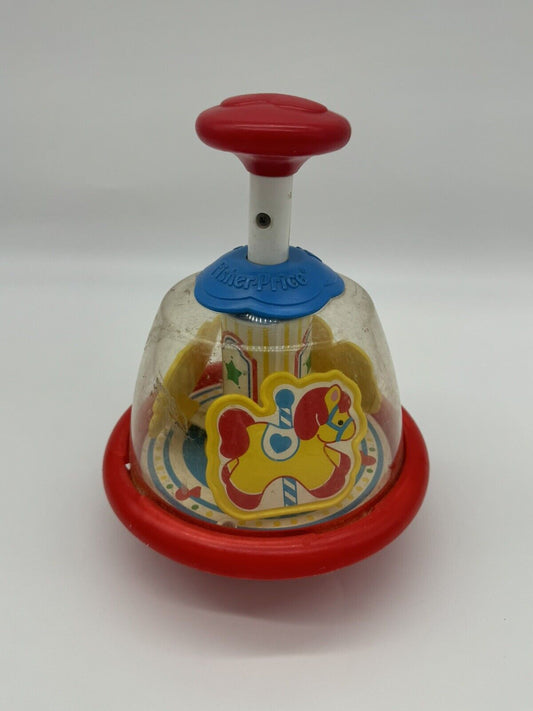Vintage Fisher Price Horse Carousel Spinning Top Push Down Arm