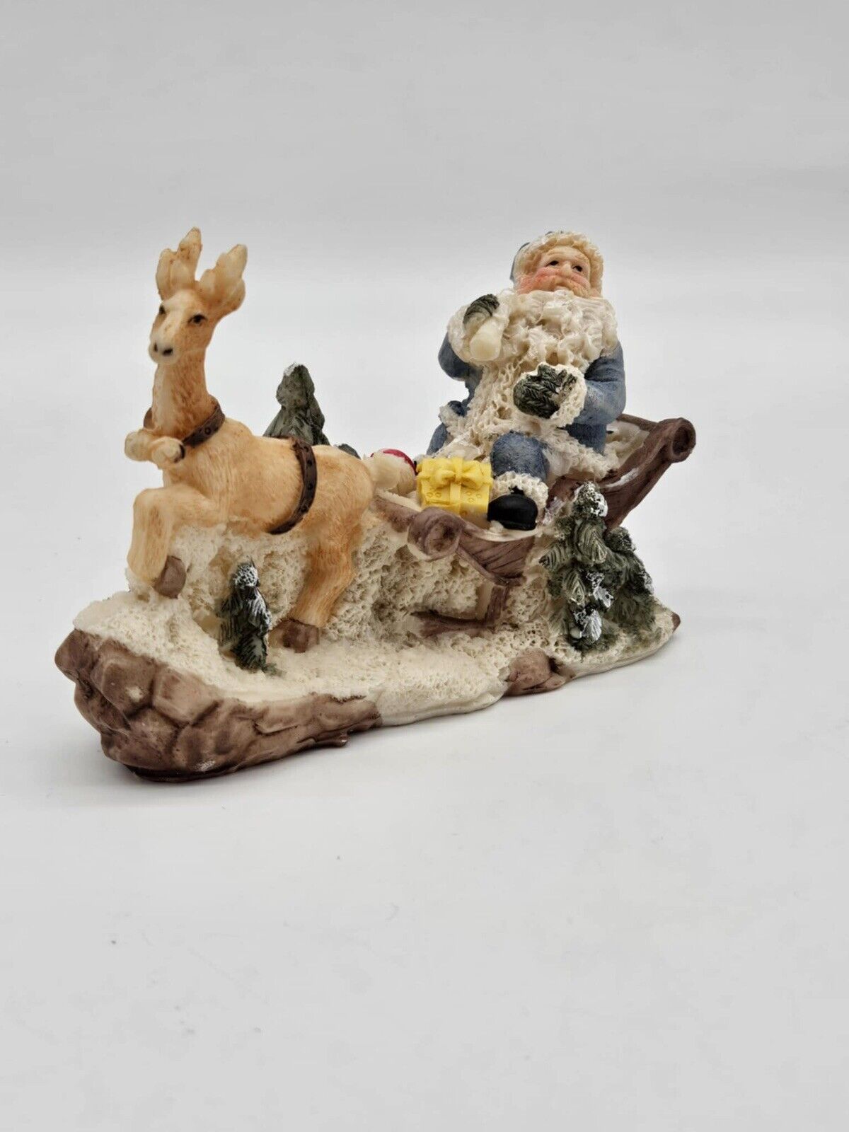 Vintage Santa Sled Snow Reindeer Sack Gifts Christmas Figurine Ornament