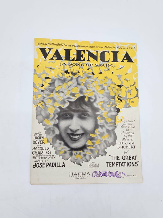 1925 "Valencia (A Song Of Spain)" Sheet Music By Jose Padilla