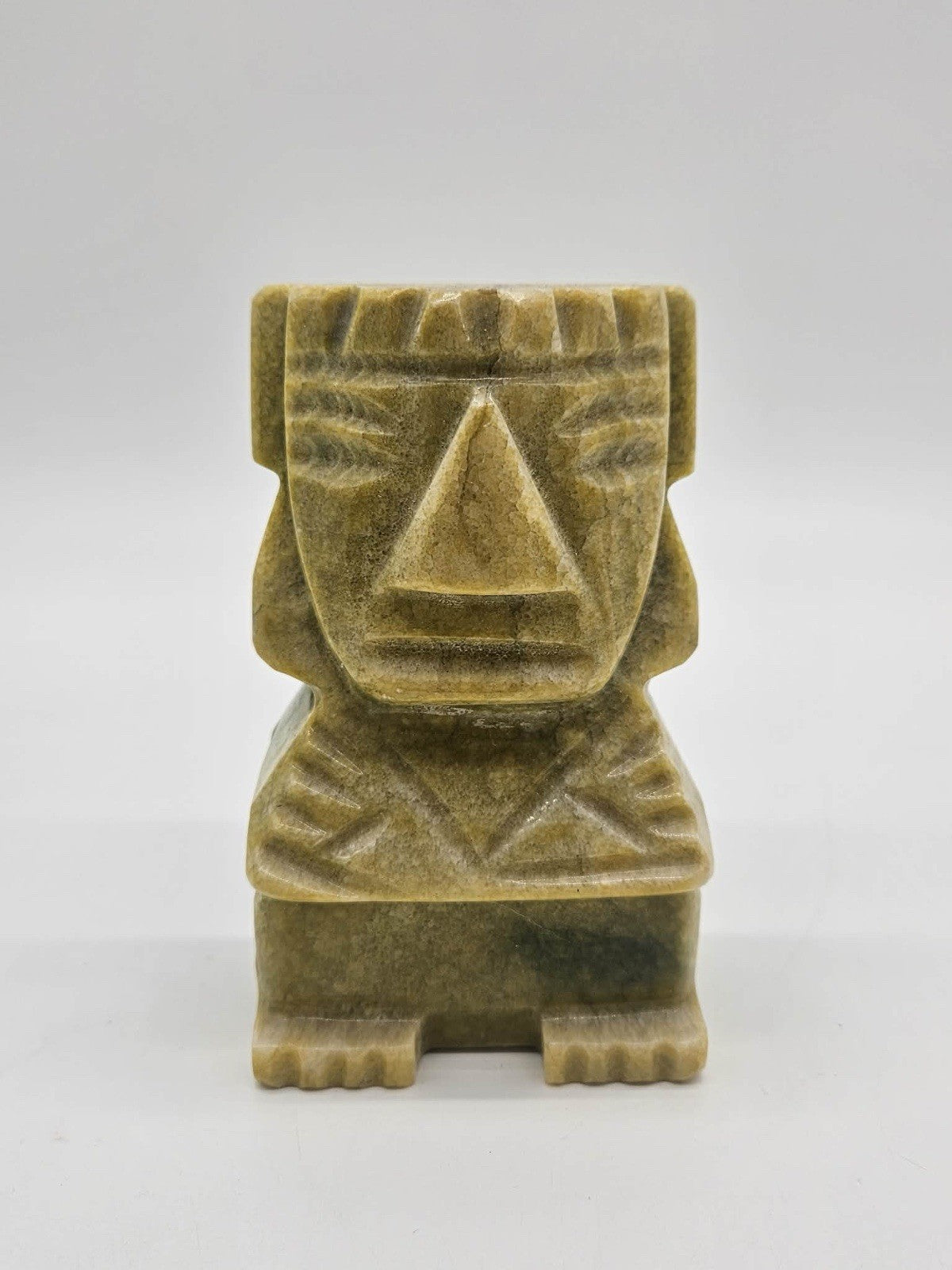 Vintage Carved Stone Mayan Aztec Tiki Idol Marble 2.75" Figurine Mesoamerican B9