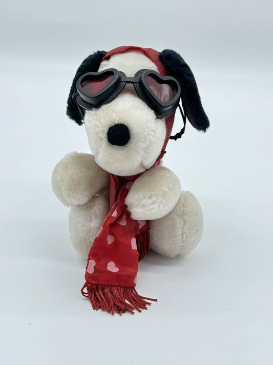 SNOOPY 7" Plush Dog Red Baron Heart Goggles Hat Stuffed Toy Peanuts Teleflora