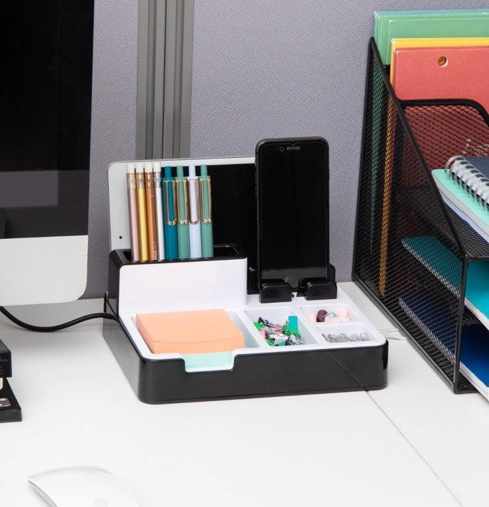 Desktop Organizer Charging Station, Accessory Storage, Workspace, Office, 8.5...