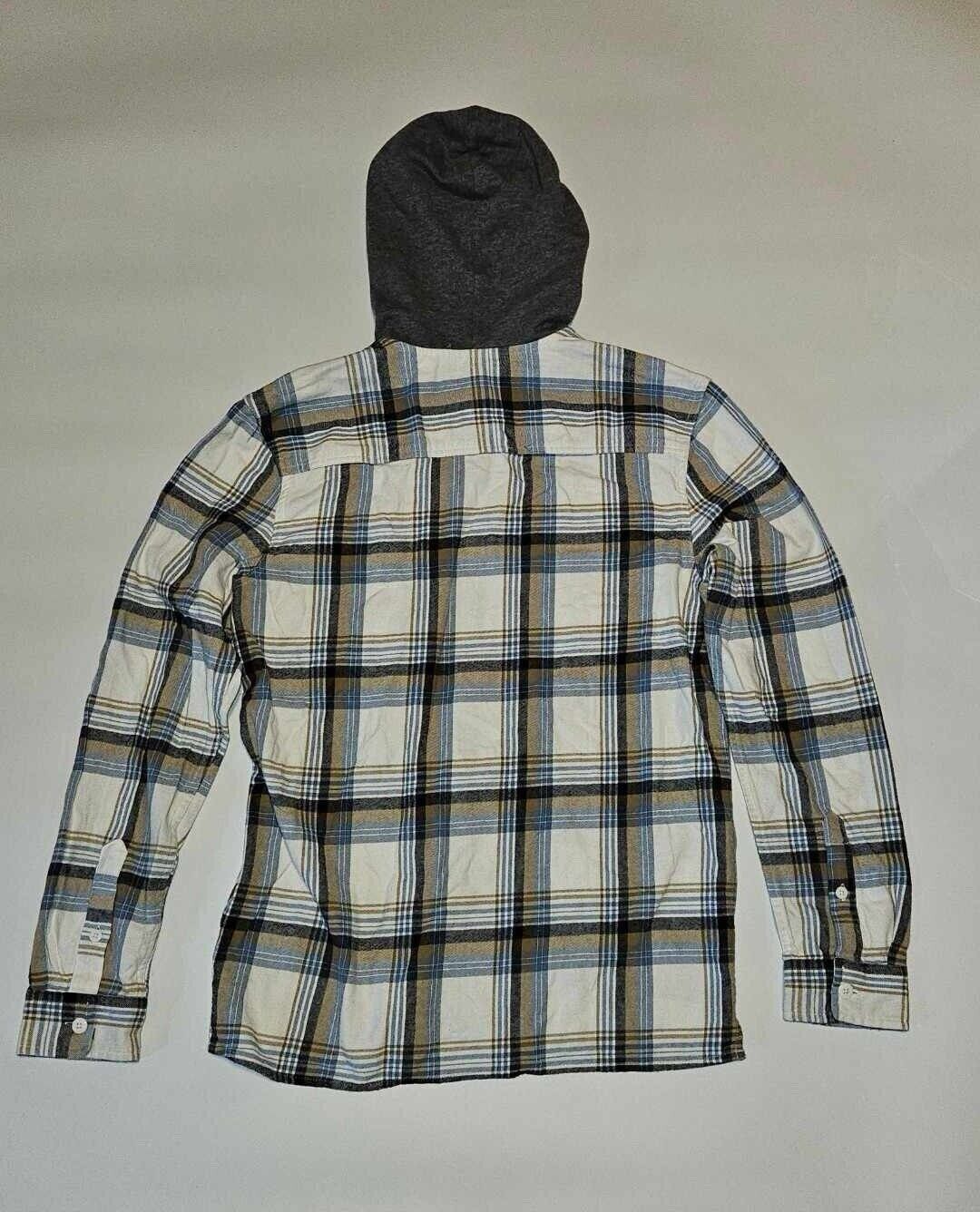 Men's Aeropostale Plaid Brown/Grey Flannel Button Down Shirt Hoodie ~ Sz Small