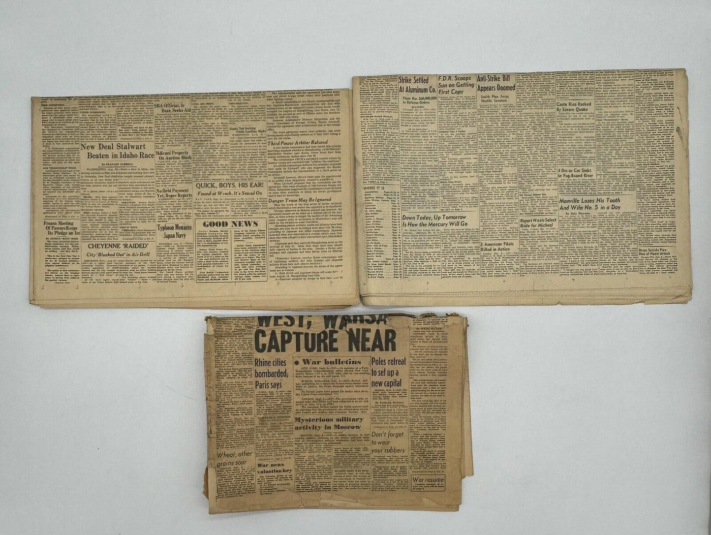 Lot of 12 Old WWII Related 1930s Newspapers WW2 Antique