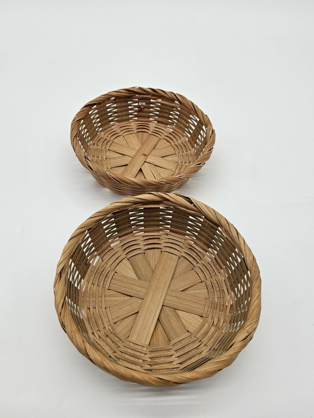 Lot Of 2 Vintage 80's Traditional Japanese Rice Bowl With Wicker Holder Basket