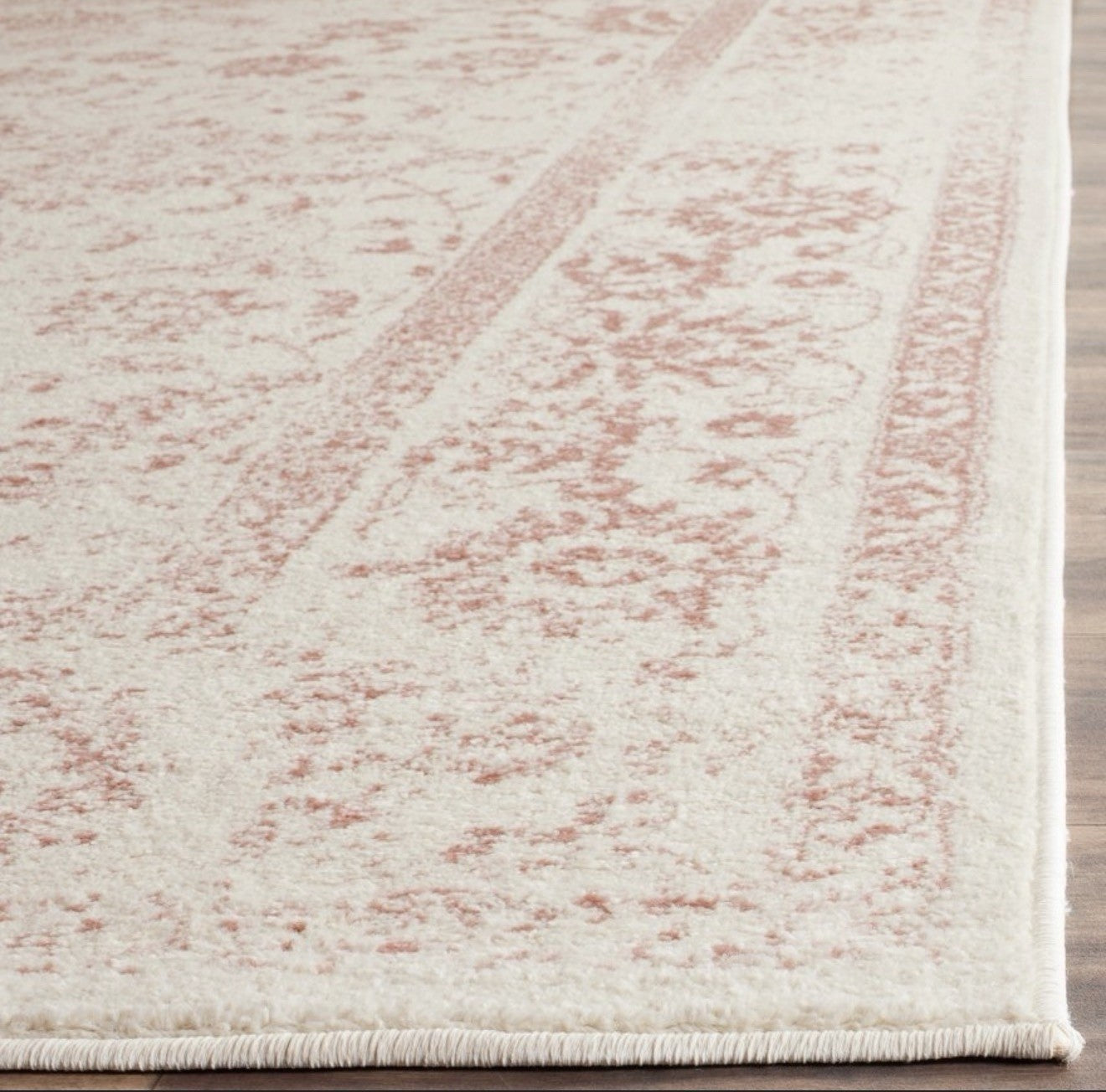 Adirondack ADR109 Non-Shedding Power Loomed Runner Rug - Ivory/Rose - 2'6"x 6'