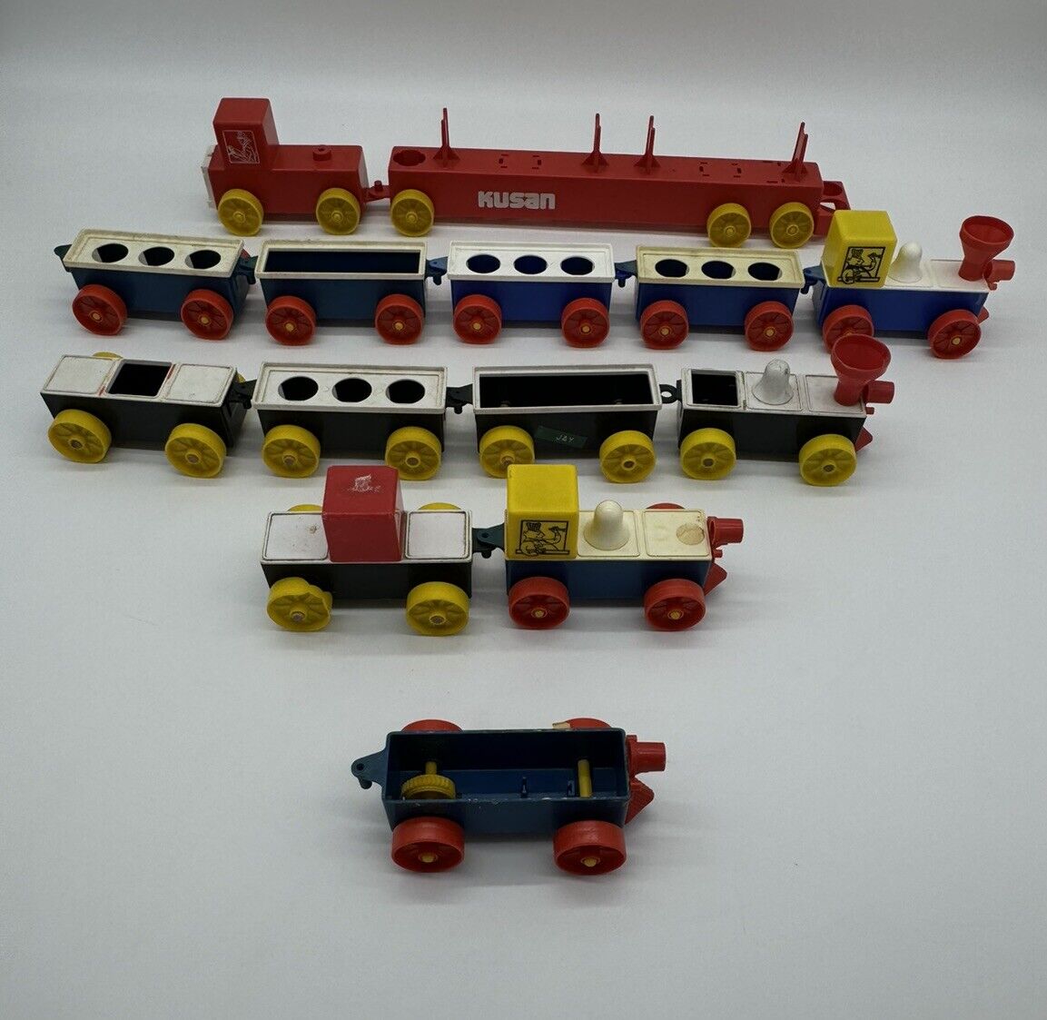 VINTAGE Fire Engine Toy Truck & KLICKITY KLACK Toy Train LOT OF Kusan Inc.