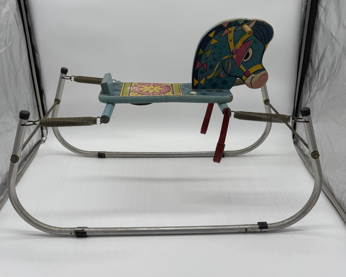 Vintage 1950's Wood And Metal Rocking Horse Toy