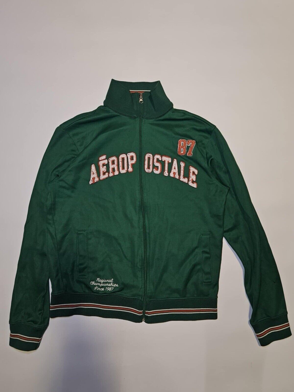 Vintage Aeropostale Track Jacket Mens Size M Sleeve Stripes Full Zip Green