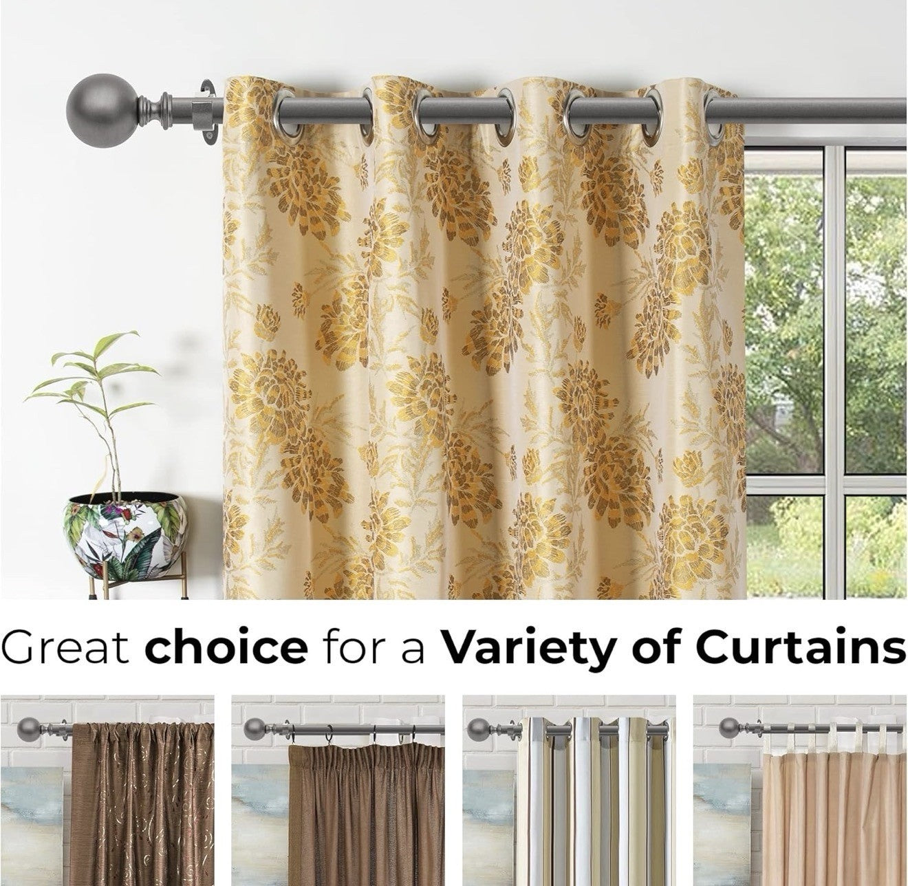 Deco Window 1 Pc 36”-66” Extendable Double Curtain Rod with Bracket
