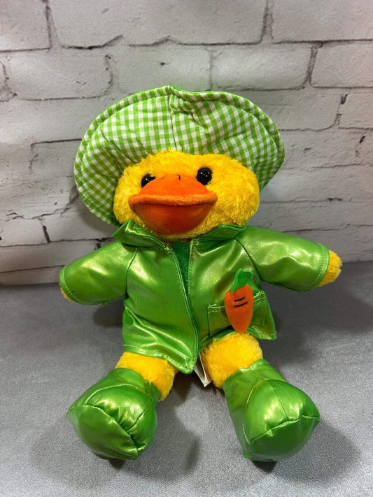 Cute Little Vintage Plush Duck In Green Raincoat W/ With Carot in Pocket VTY