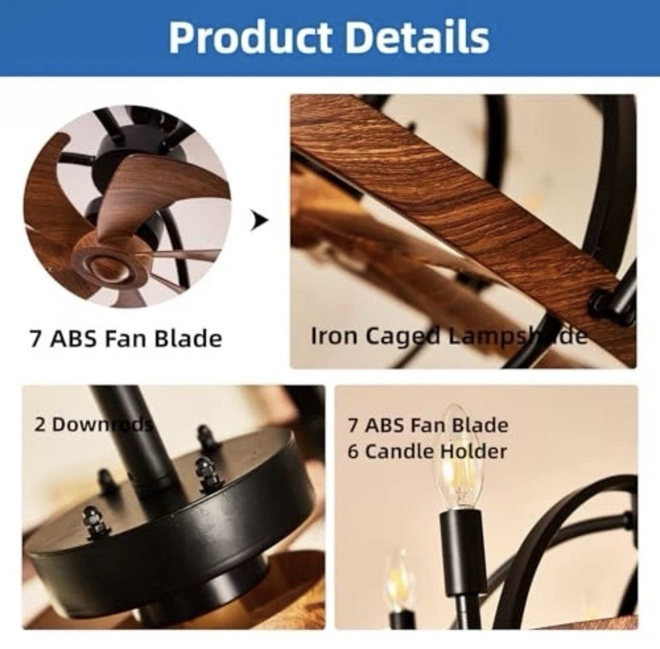 27.6" Farmhouse Ceiling Fan with Light and Remote Control, Vintage Cage Candle