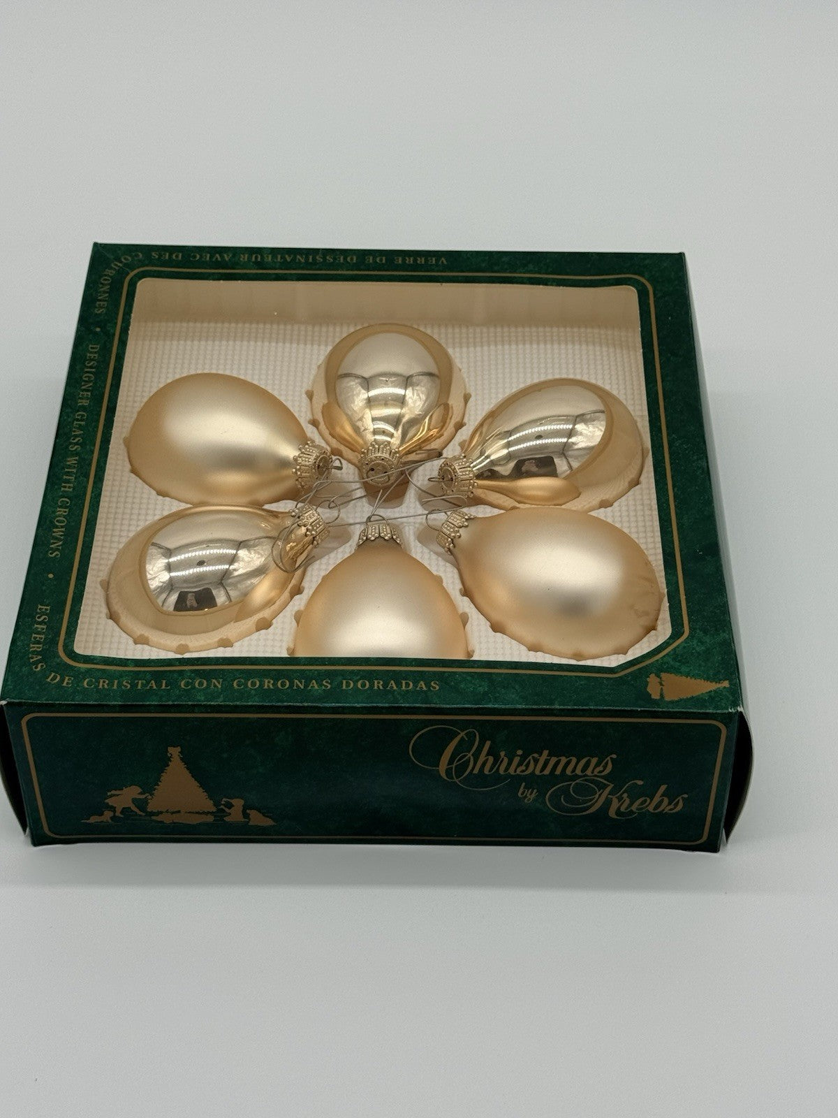 Vintage Christmas by Krebs Gold Teardrop Crown Glass Ornaments Set of 6